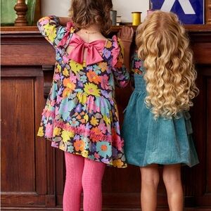 Girls' Multicolor Floral Bow-Back Casual Dress